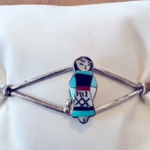 Zuni silver maiden bracelet signed by artisan. Southwestern style